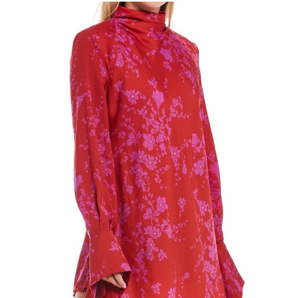 Free People Red and Purple Floral Long Sleeve Dress - Picture 3 of 9